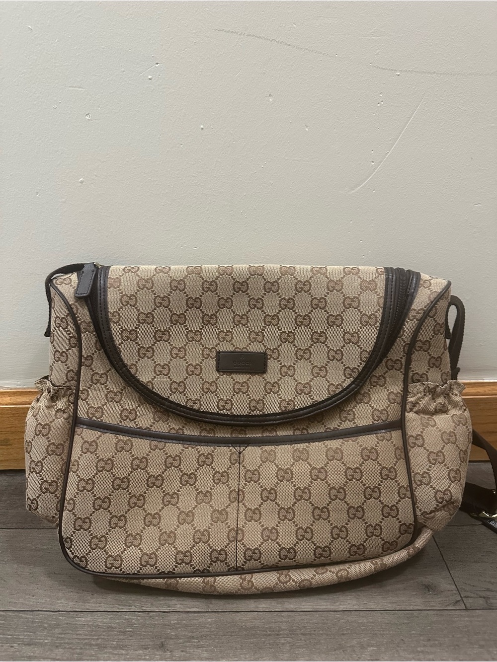 Gucci Beige and Brown GG Monogram Baby Bag with Dark Trim